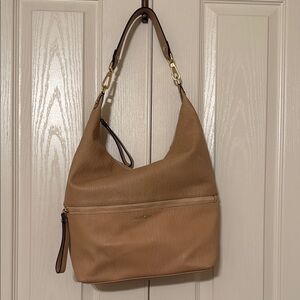 Calvin Klein Tan Leather Hobo Bag with Gold Accents